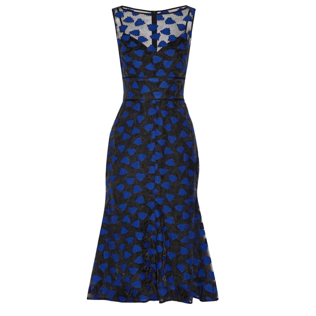 Lela Rose Fluted Embroidered Organza Dress
